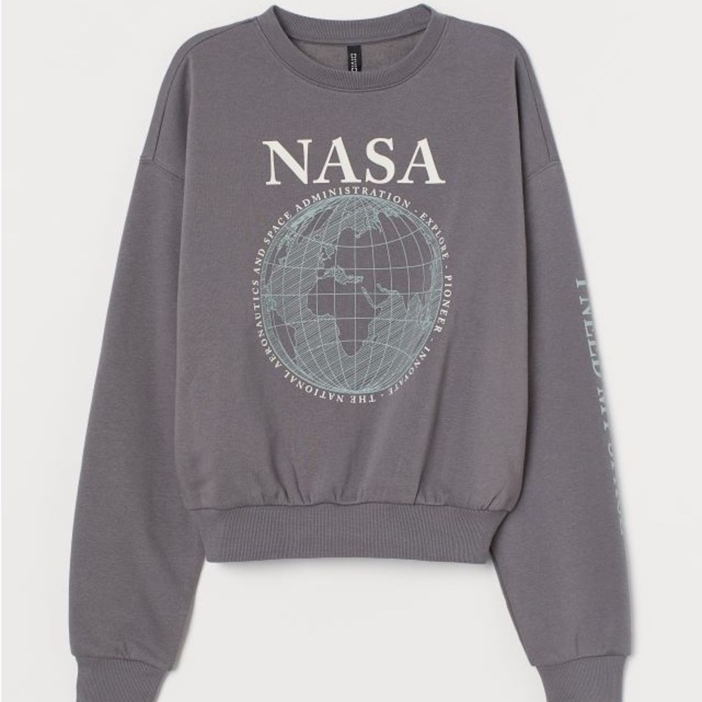 Divided Gray Cotton Blend Sweatshirt with Wide Raglan Sleeves - Small Size